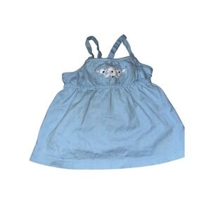 Janie and Jack Baby Girl Sundress Top Blue Embroidered Dogs 6-12 Months